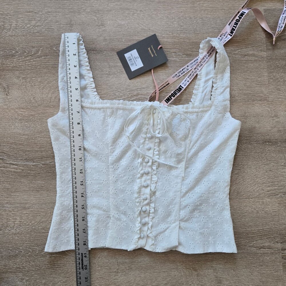 HOUSE OF CB Juana Broderie Anglaise Corset Top White Medium Button Front NWT - Picture 15 of 17